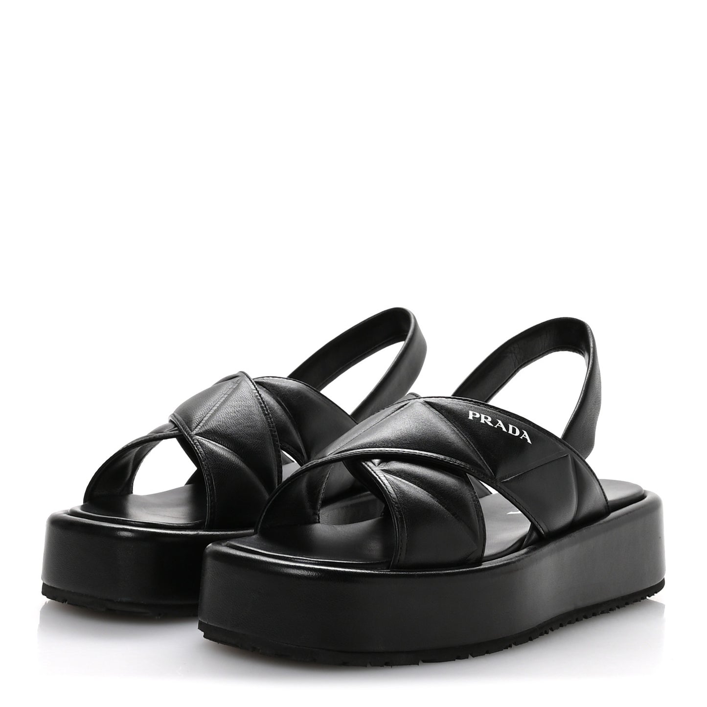 Nappa Quilted Padded Platform Slingback Sandals 38.5 Black