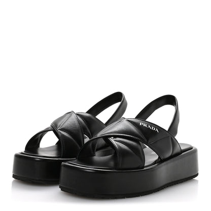 Prada Nappa Quilted Padded Platform Slingback Sandals 38.5 Black 4 of 8
