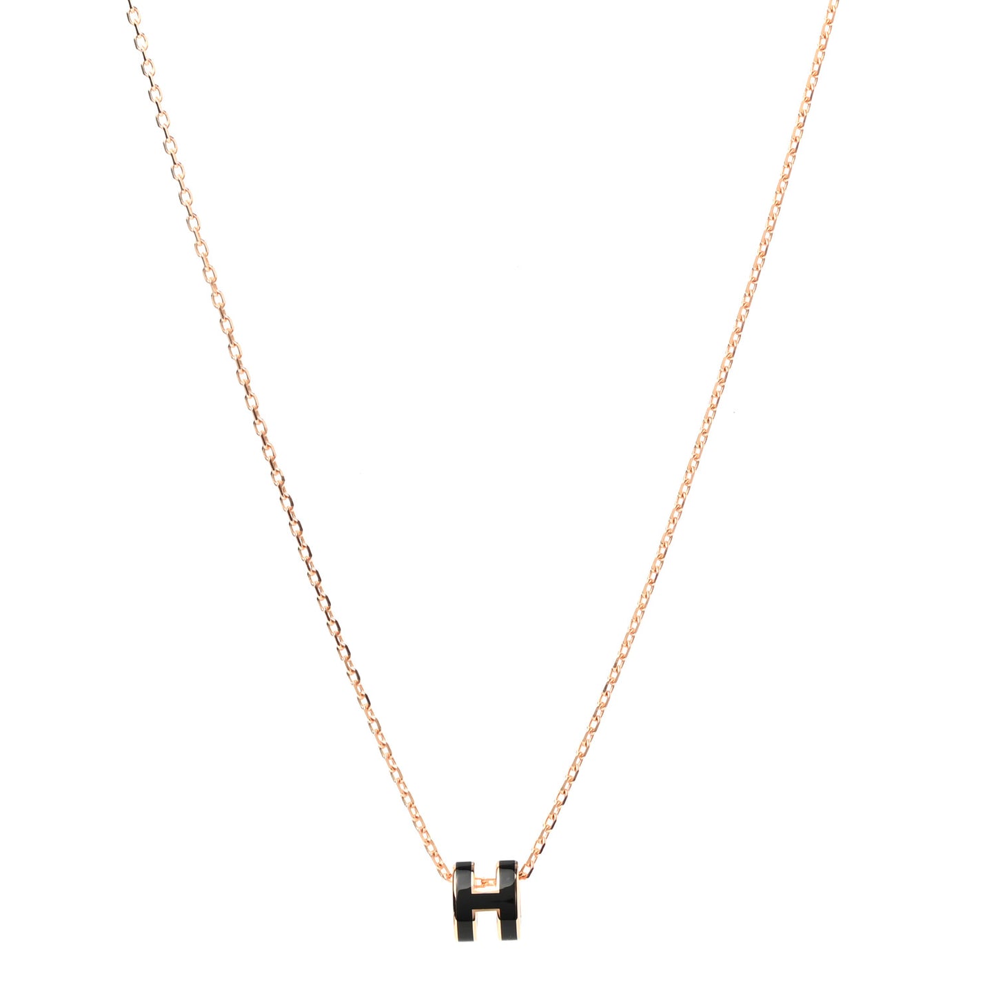 Lacquered Rose Gold Mini Pop H Pendant Necklace Black