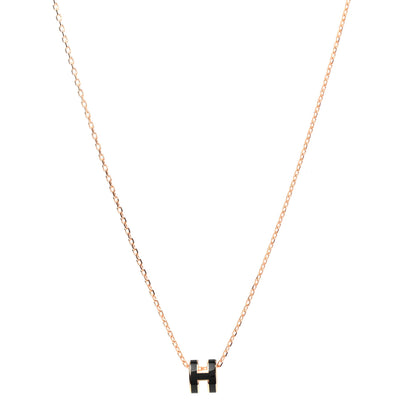 Hermes Lacquered Rose Gold Mini Pop H Pendant Necklace Black 1 of 7