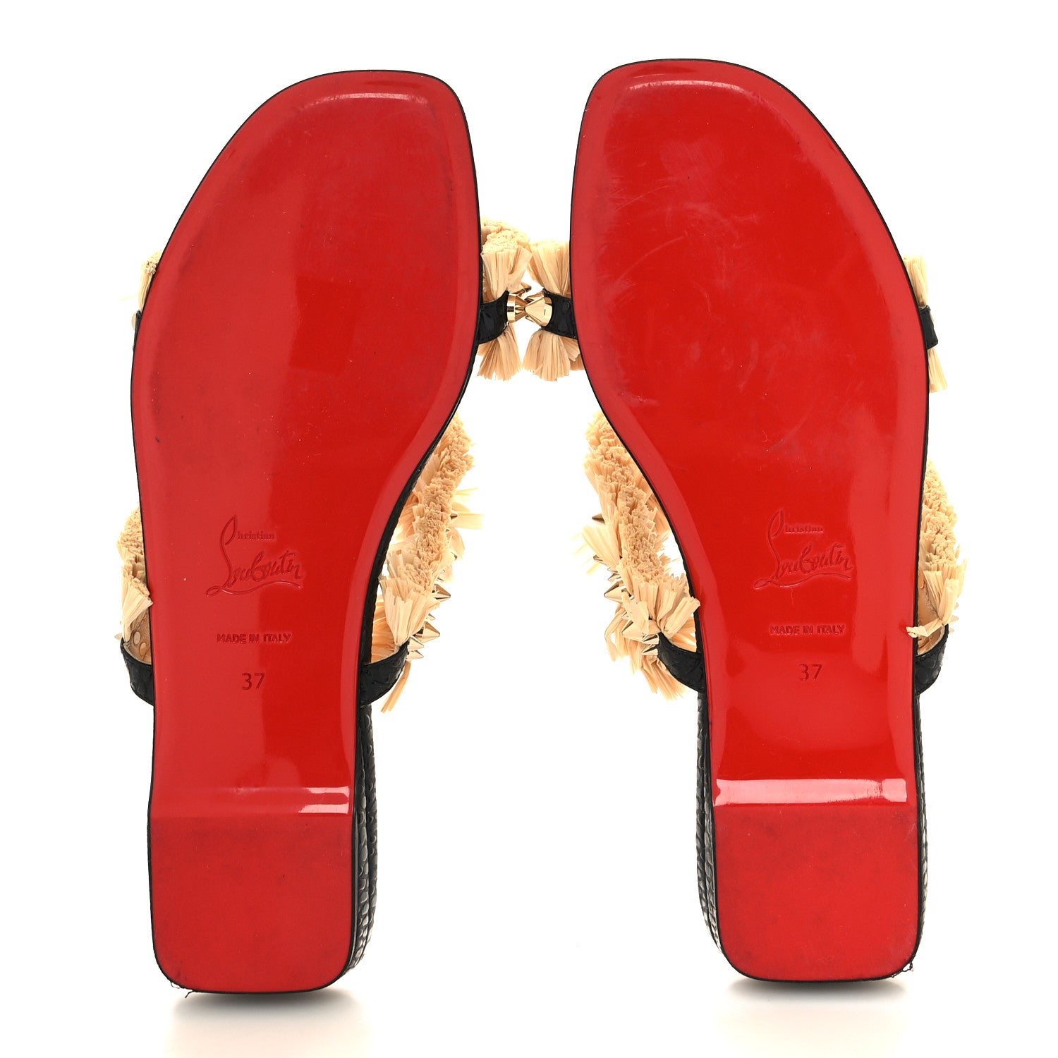 Christian Louboutin Jurassic Calfskin Rafia Voltinoudou Sandals 37 Black Savane 5 of 8