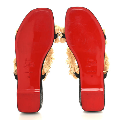 Christian Louboutin Jurassic Calfskin Rafia Voltinoudou Sandals 37 Black Savane 5 of 8