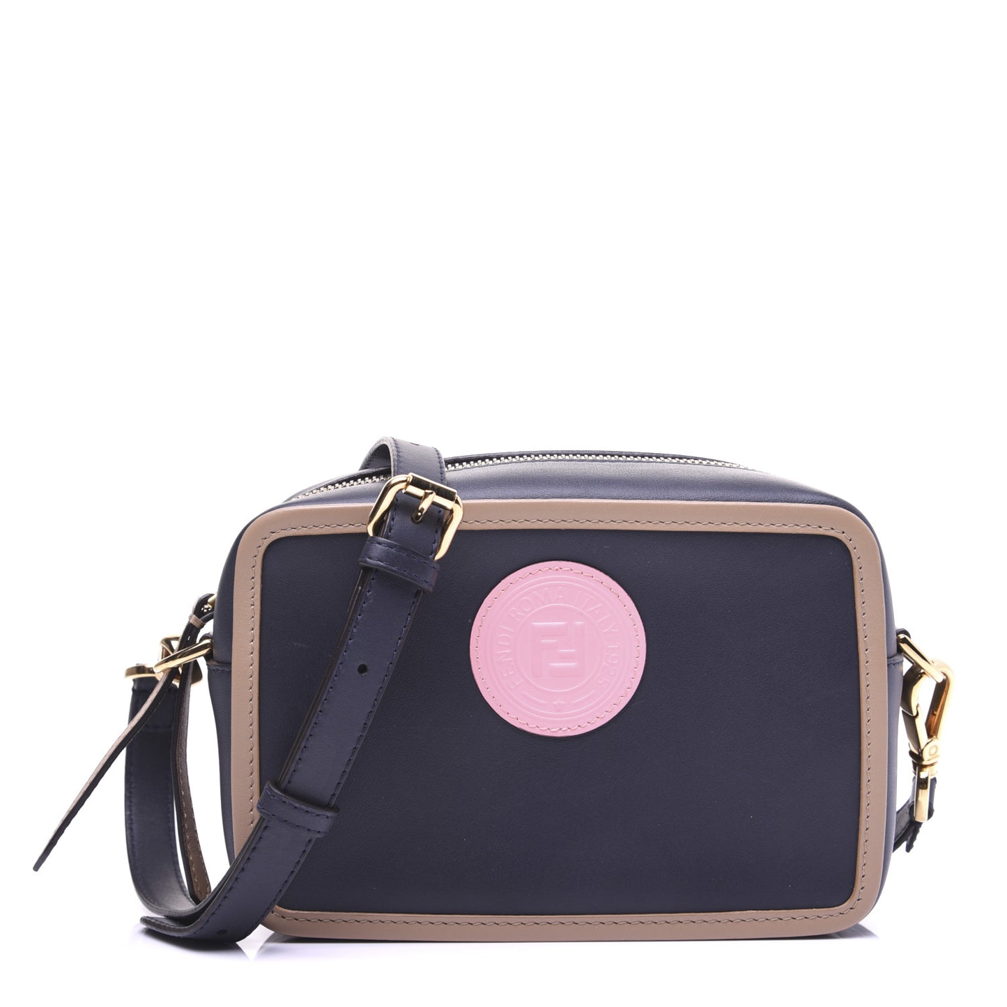 Vitello Century Matte Stamp Patch Bi-Color Mini Camera Case Blue Notte Amido Pink