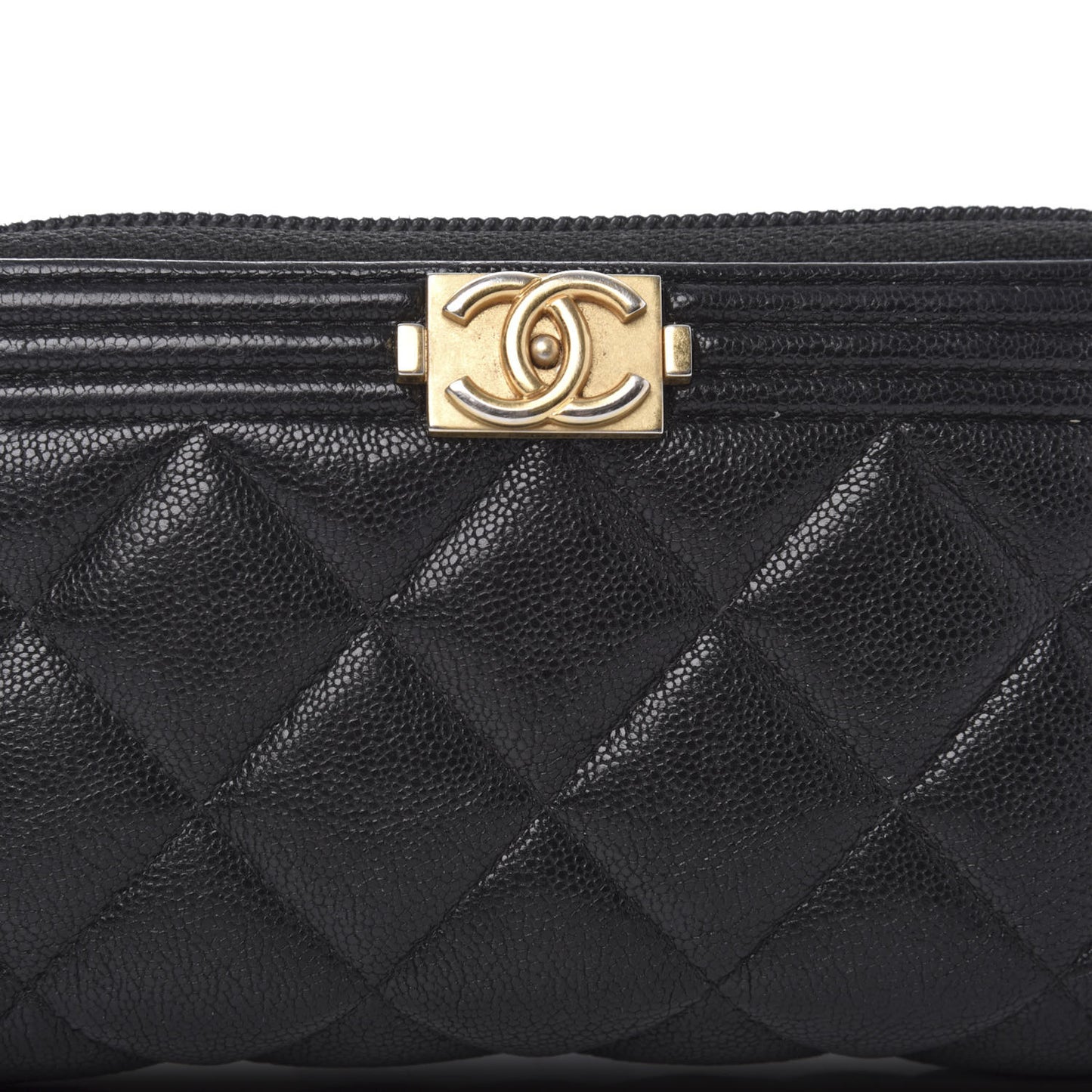 Caviar Quilted Small Boy Zip Around Wallet Black