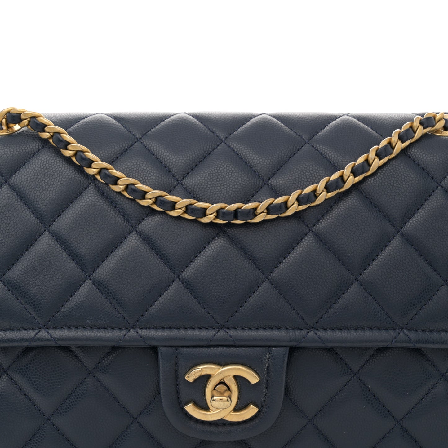 Caviar Quilted Large Sweet Classic Flap Navy Blue