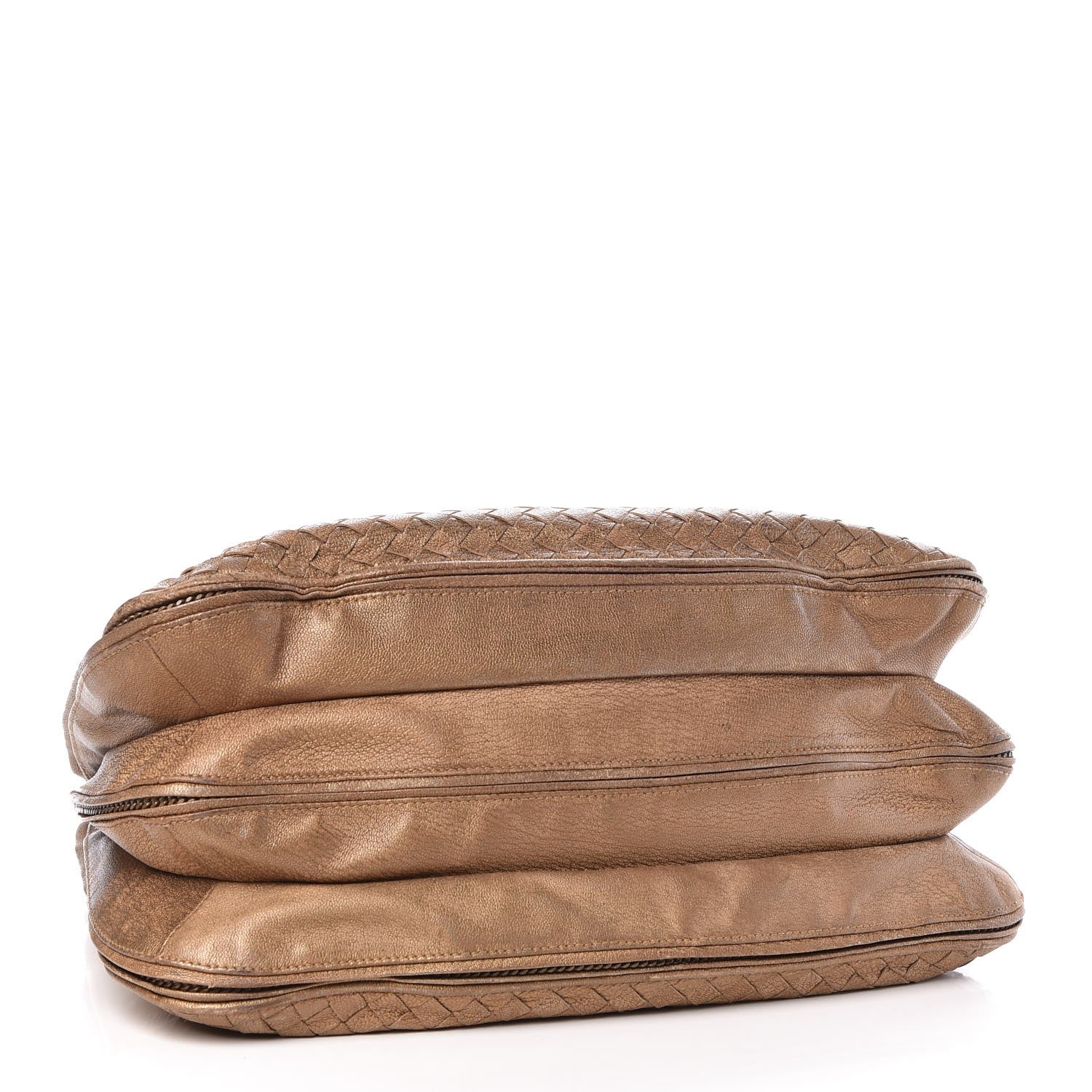 Bottega Veneta Metallic Goatskin Intrecciato Braided Zip Hobo Gold 4 of 22