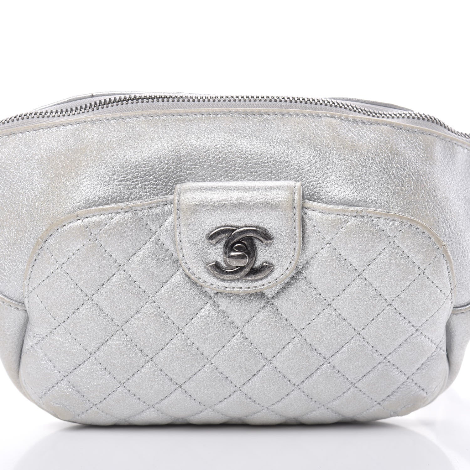 Chanel Metallic Grained Calfskin Quilted Casual Rock Waist Bag Fanny Pack Silver 8 of 18