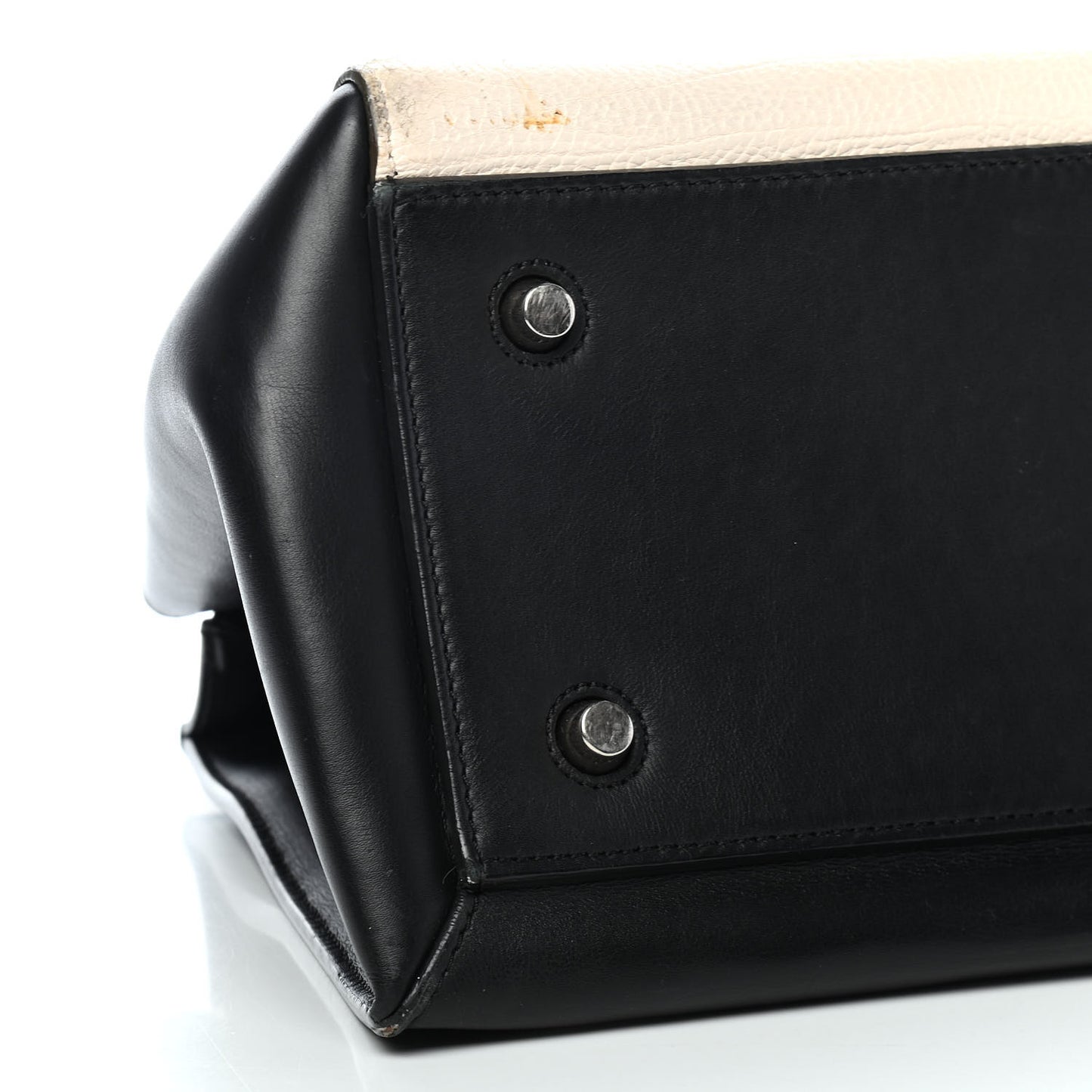 Supple Calfskin Medium Bi-Color Edge Shoulder Bag Cream