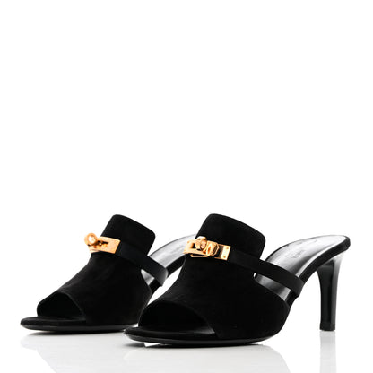 Hermes Suede Goatskin Satin Cute Sandals 39.5 Black 3 of 14