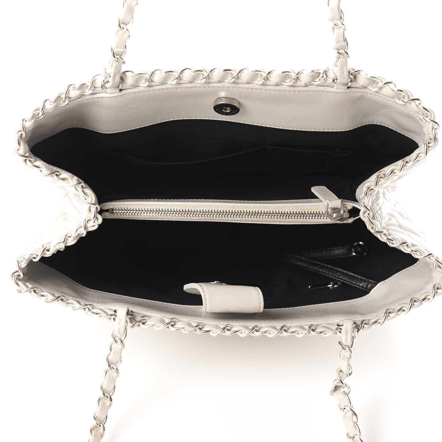 Glazed Calfskin Quilted Small Chain Me Tote Dark White