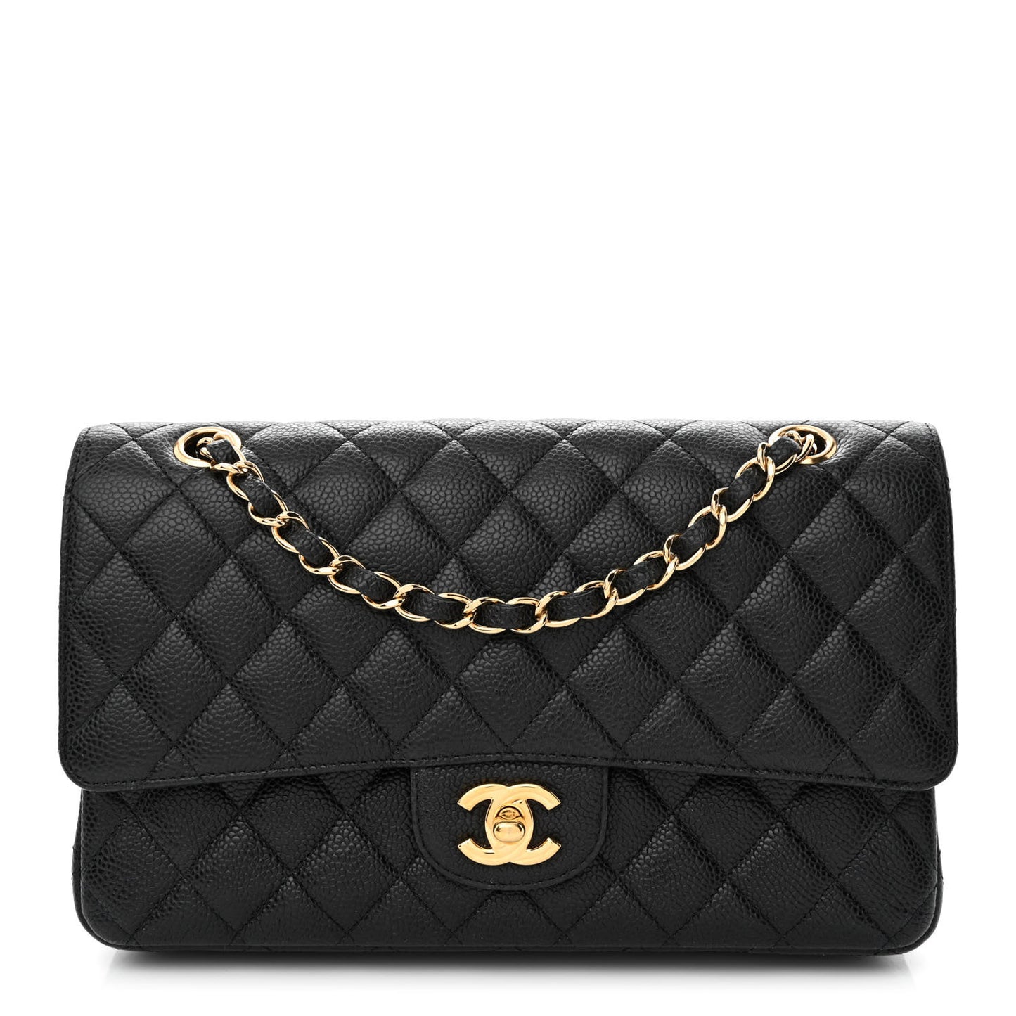 Caviar Quilted Medium Double Flap Black