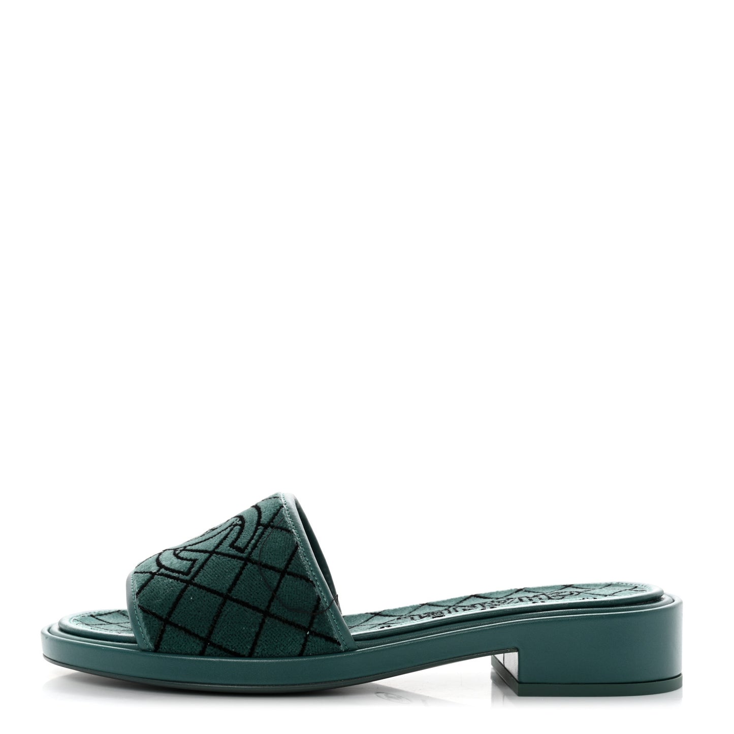 Embroidered Fabric Calfskin Slide Sandal 38 Green