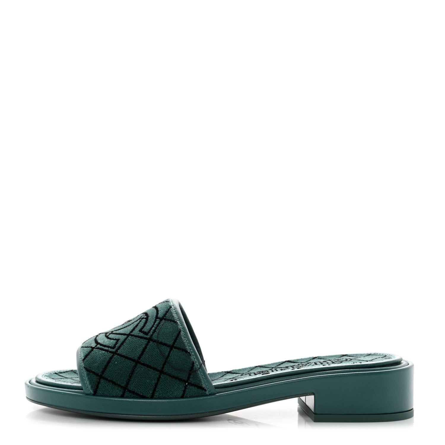 Chanel Embroidered Fabric Calfskin Slide Sandal 38 Green 1 of 8
