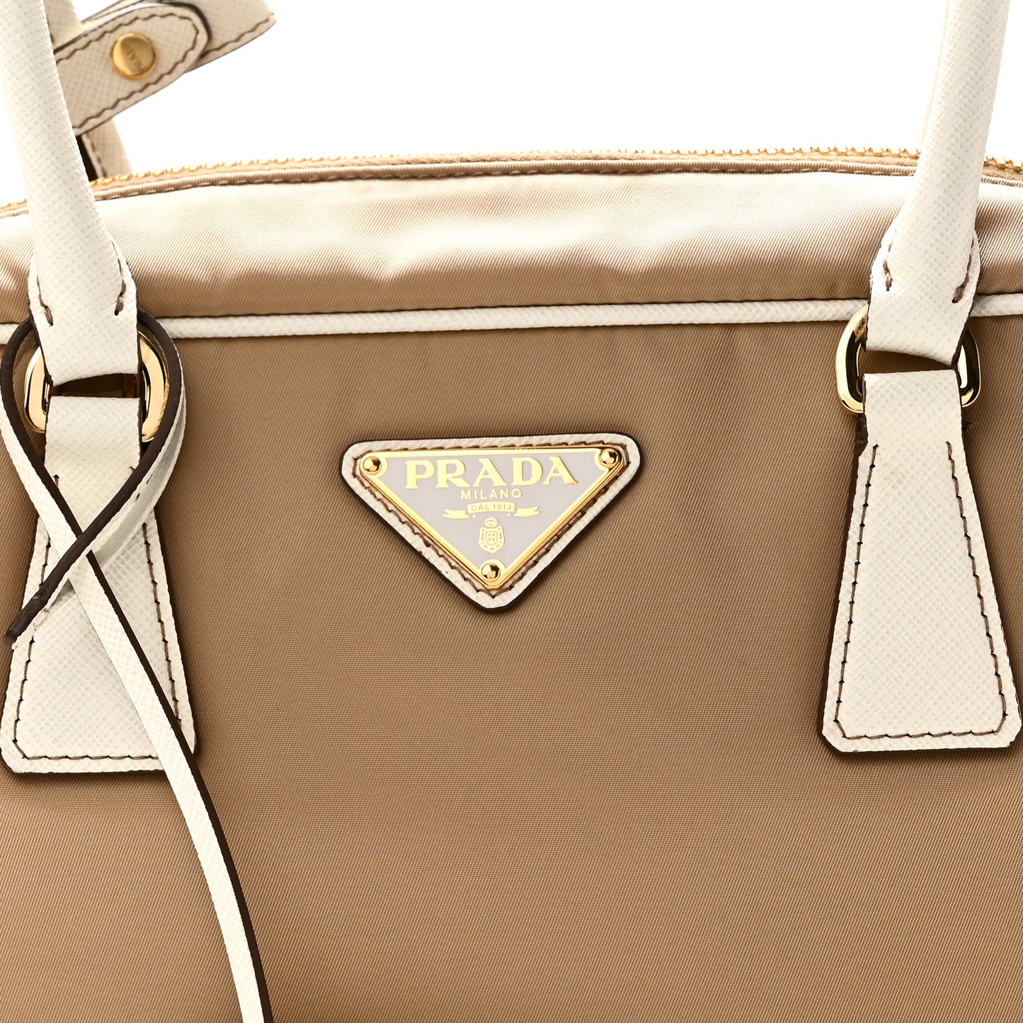 Re-Nylon Saffiano Medium Re-Edition 1978 Two Handle Bag White Biege