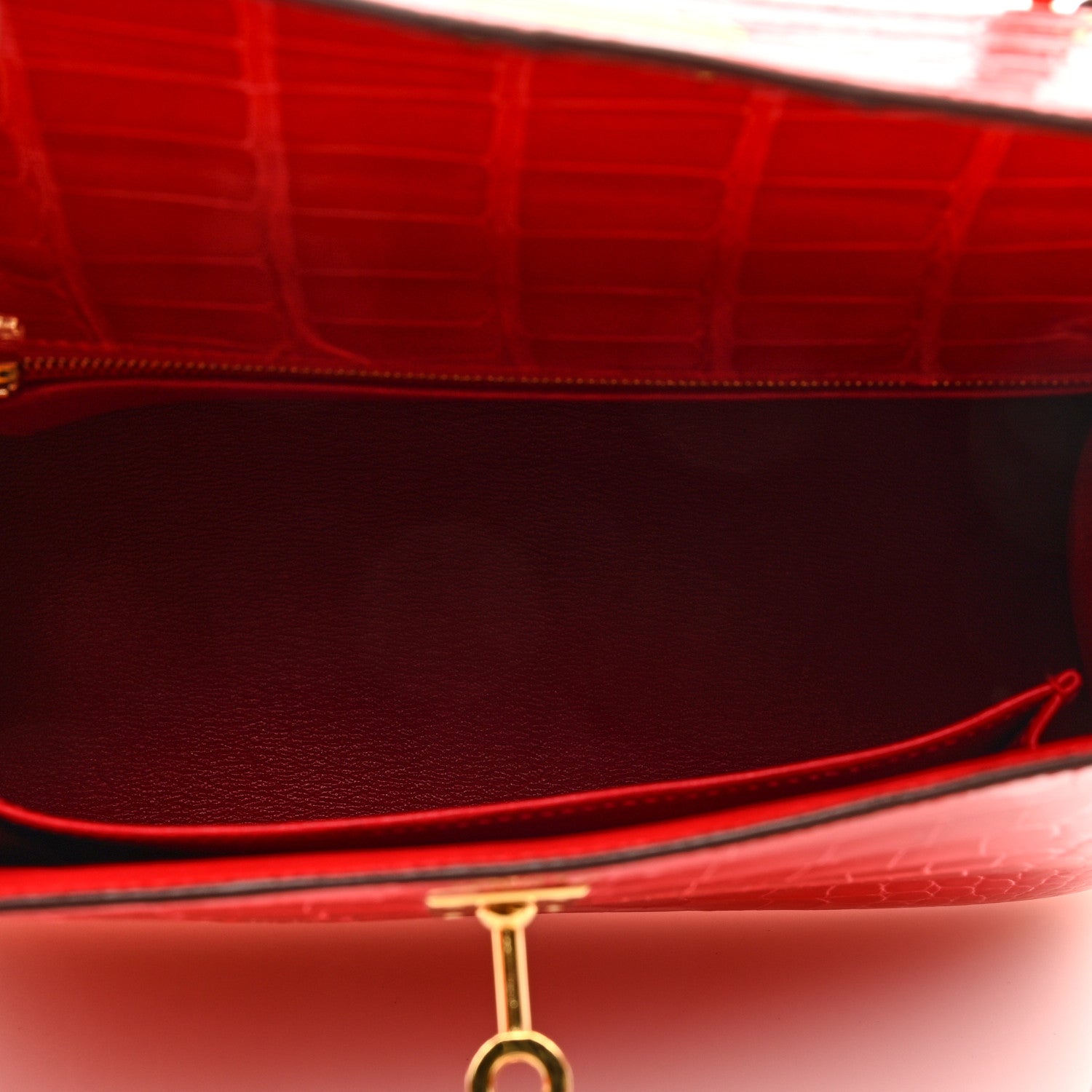 Hermes Shiny Alligator Kelly Sellier 25 Rouge de Coeur 5 of 9