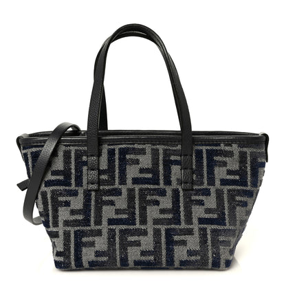 Fendi Chenille Vitello Santa Barbara FF Mini Roll Tote Navy 1 of 11