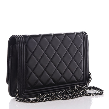 Chanel Lambskin Quilted Boy Wallet On Chain WOC Black 2 of 9
