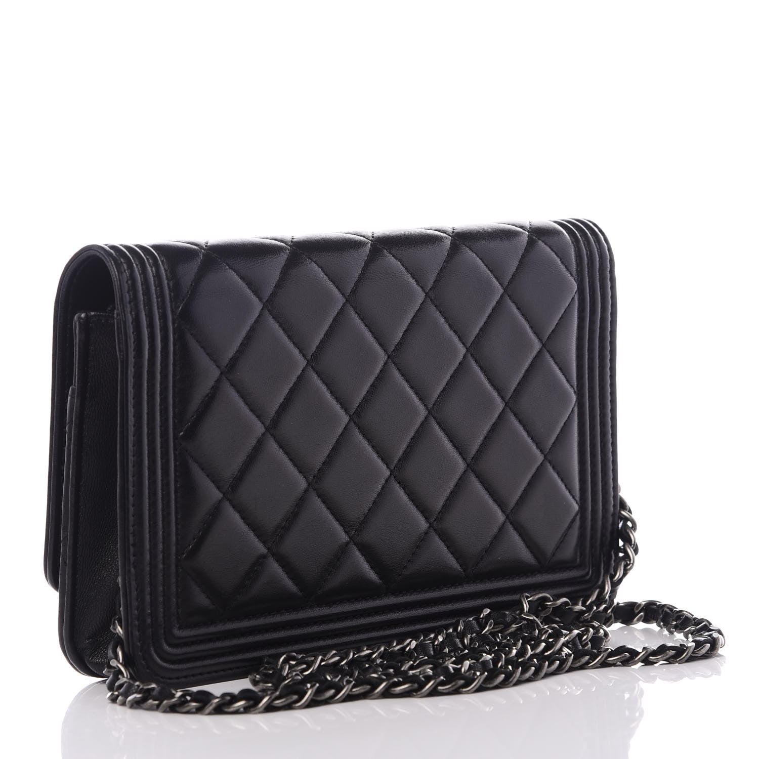 Chanel Lambskin Quilted Boy Wallet On Chain WOC Black 2 of 9
