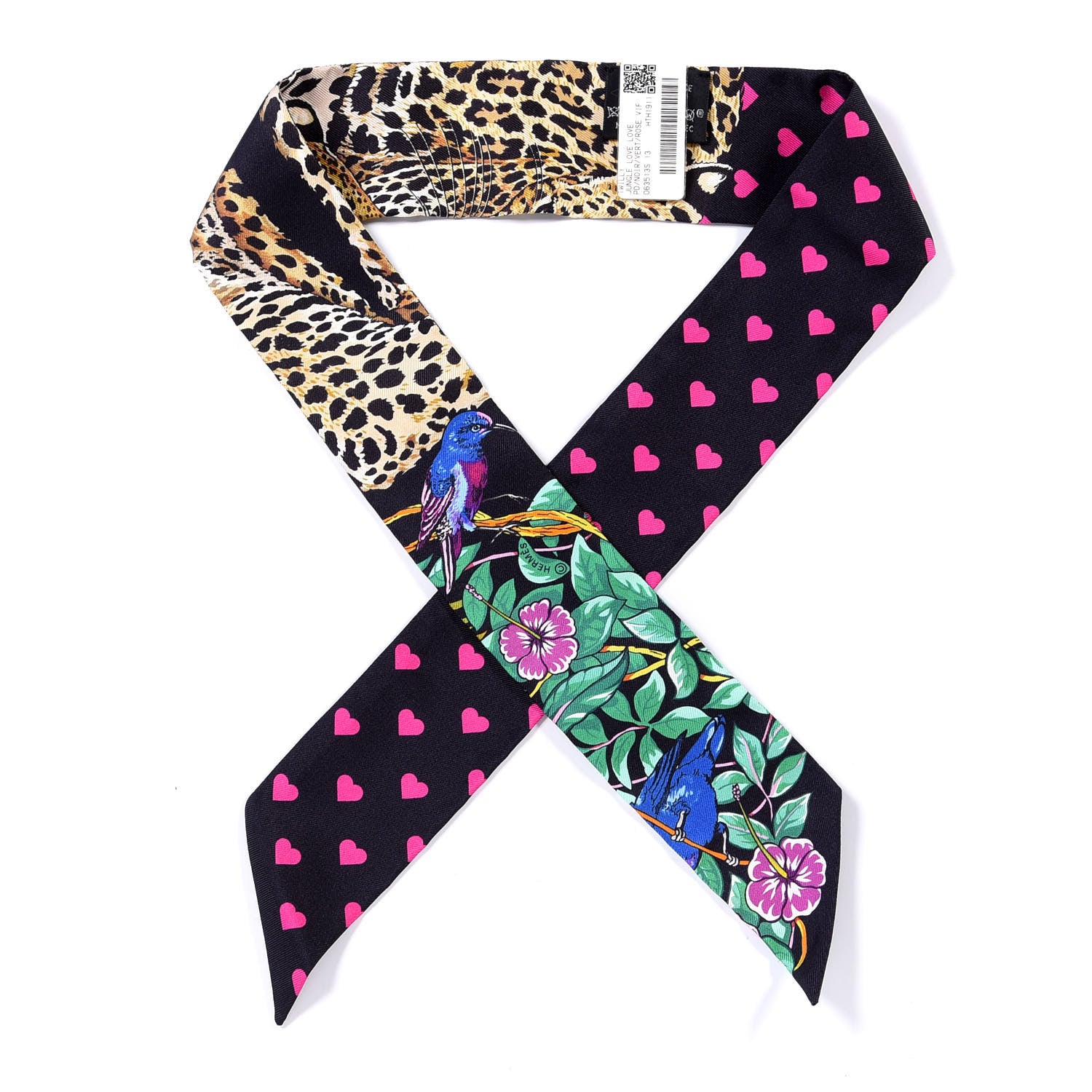 Hermes Silk Jungle Love Love Twilly Black Vert Rose Vif 1 of 4