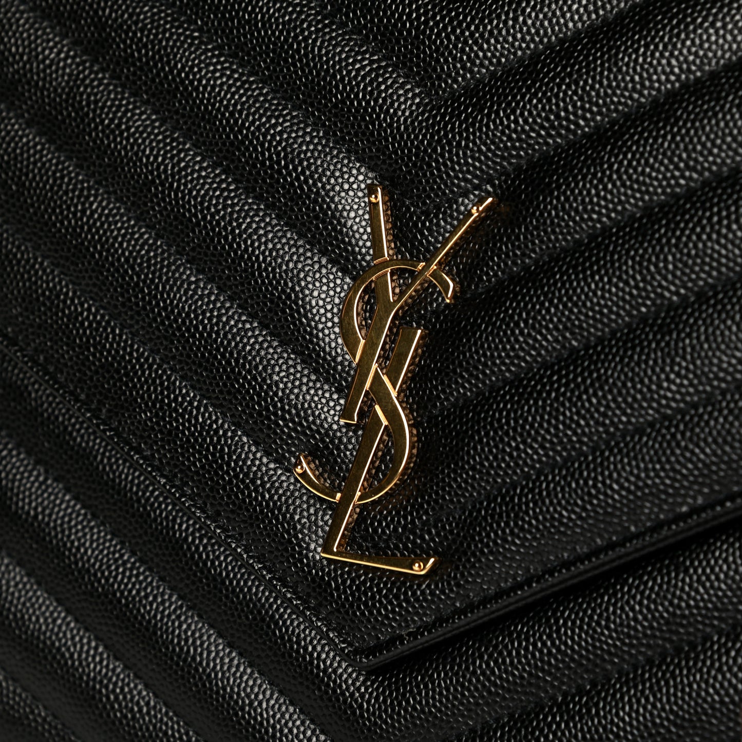 Grain De Poudre Matelasse Chevron Monogram Envelope Clutch Black