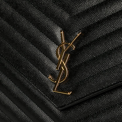 Saint Laurent Grain De Poudre Matelasse Chevron Monogram Envelope Clutch Black 3 of 4