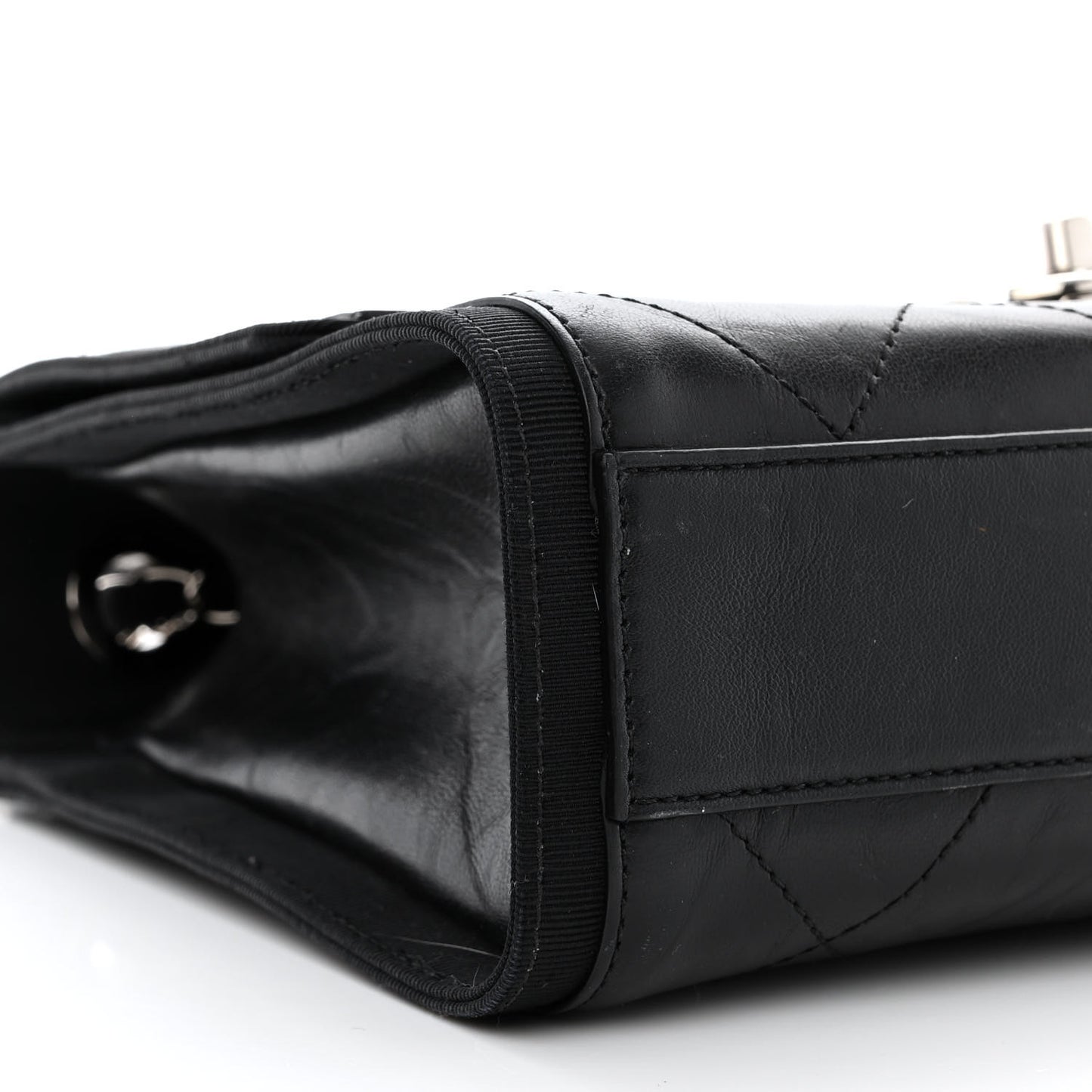 Crumpled Calfskin Flap Bag Black