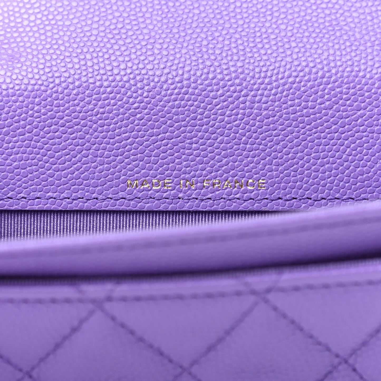 Caviar Quilted Flap Card Holder Wallet Purple