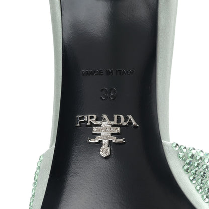 Prada Satin Crystal Logo 65mm Slide Sandals 39 Acqua 6 of 8