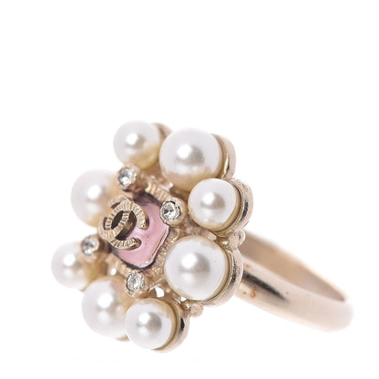 Chanel Pearl Crystal CC Ring 6 Gold 3 of 4