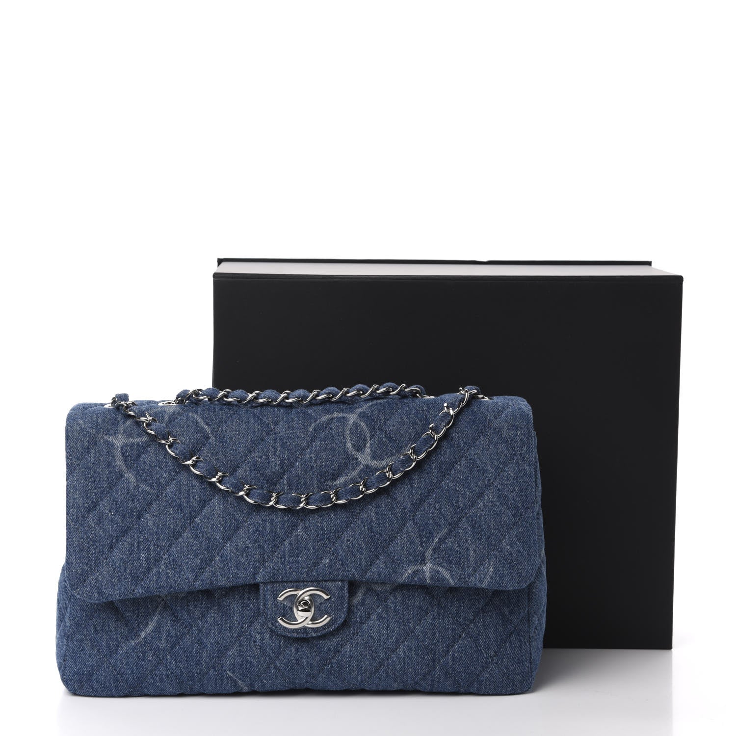 Chanel Denim Quilted CC Print Jumbo Single Flap Blue 11 of 11