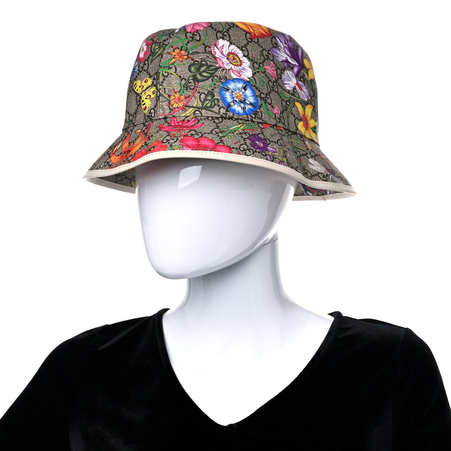 GG Supreme Monogram Flora Fedora Hat L White