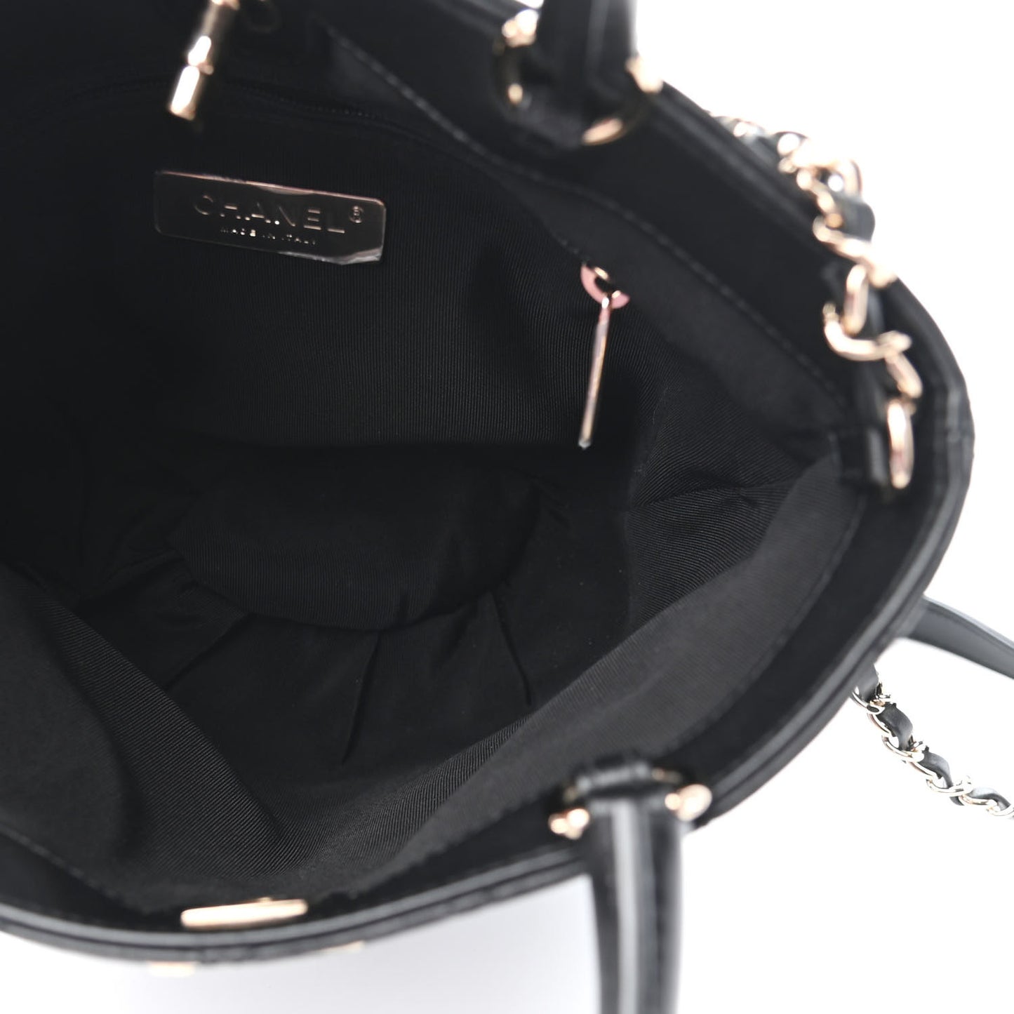 Lambskin Stitched Small Shopping Tote Black