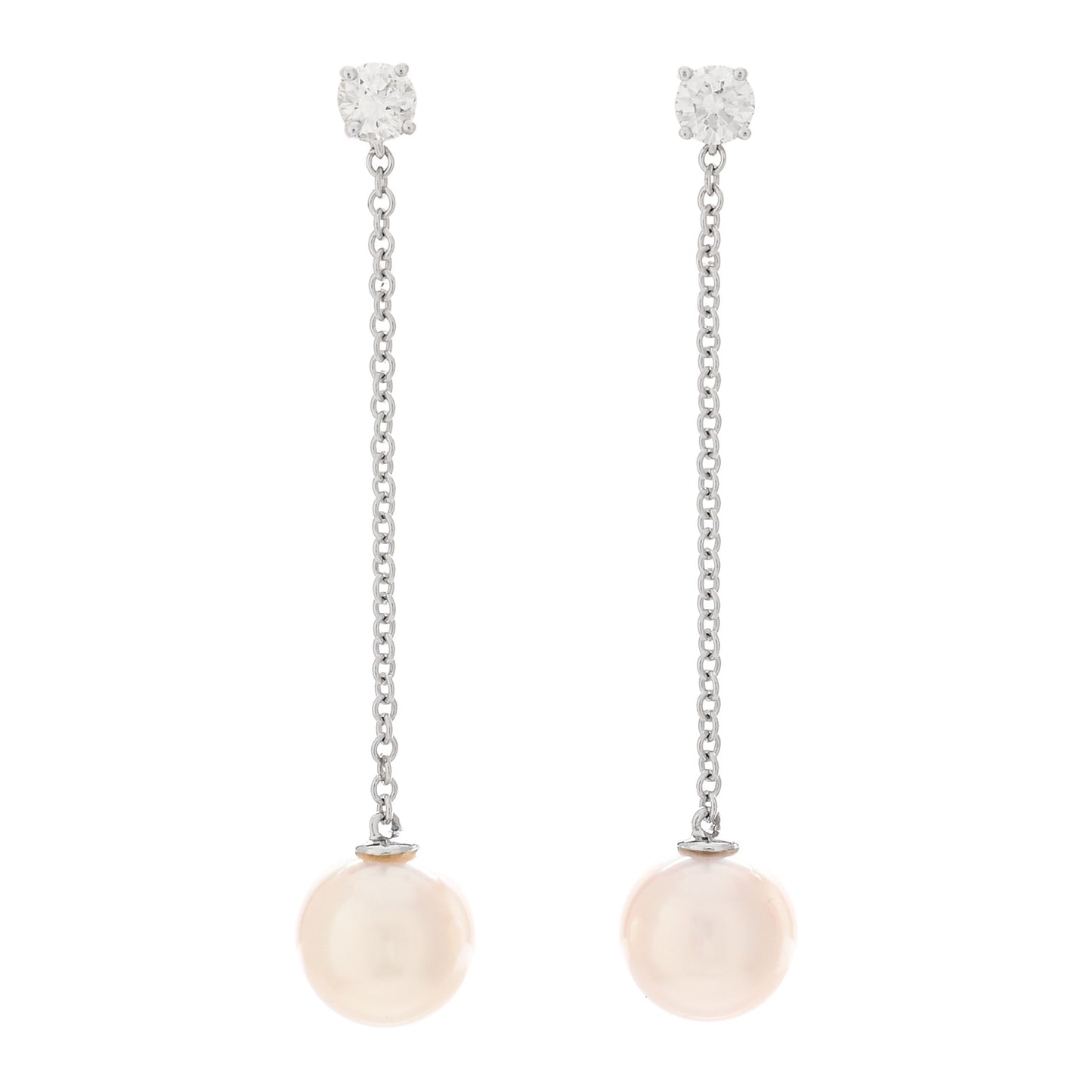 18K White Gold Diamond Akoya Pearl Drop Earrings
