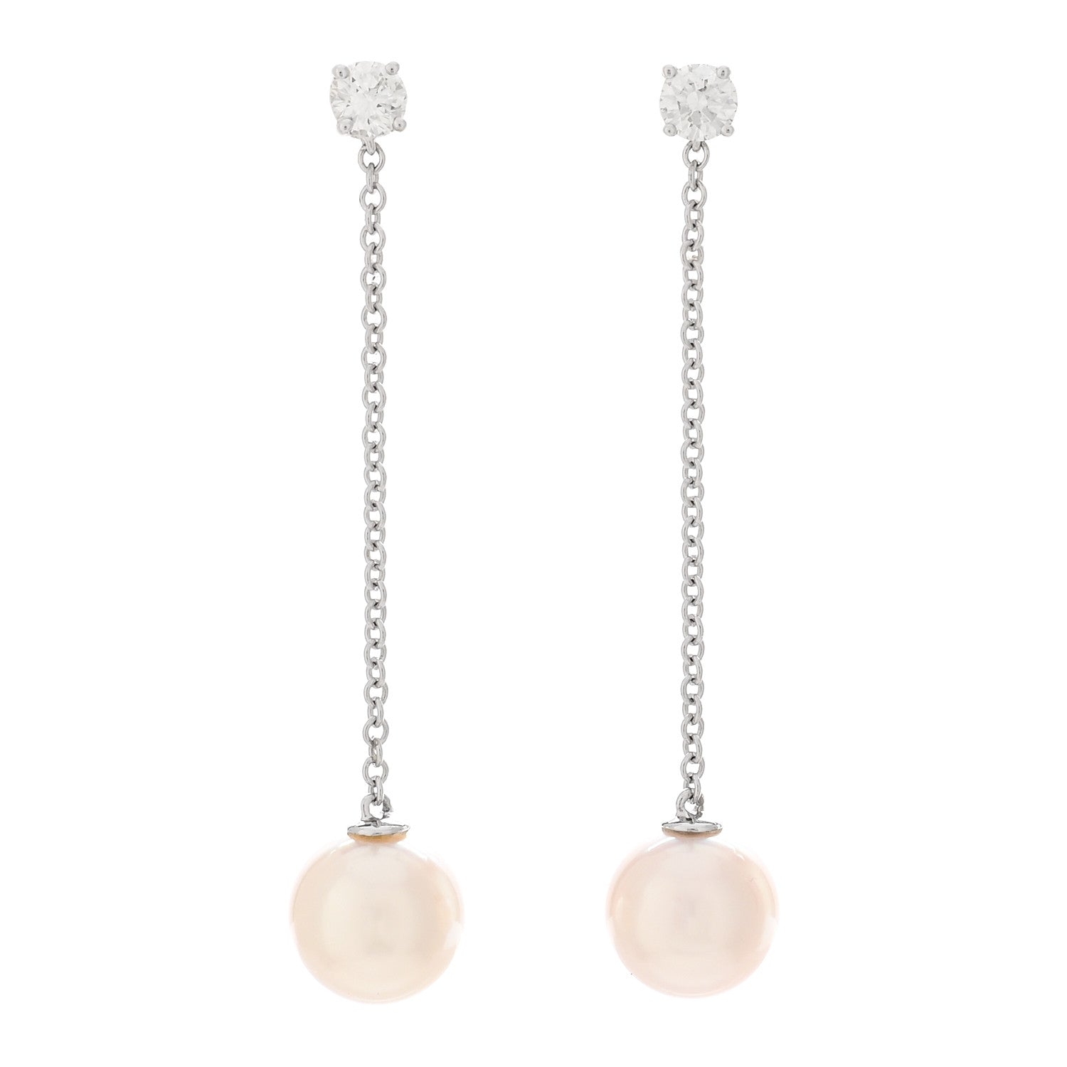 Tiffany 18K White Gold Diamond Akoya Pearl Drop Earrings 1 of 4