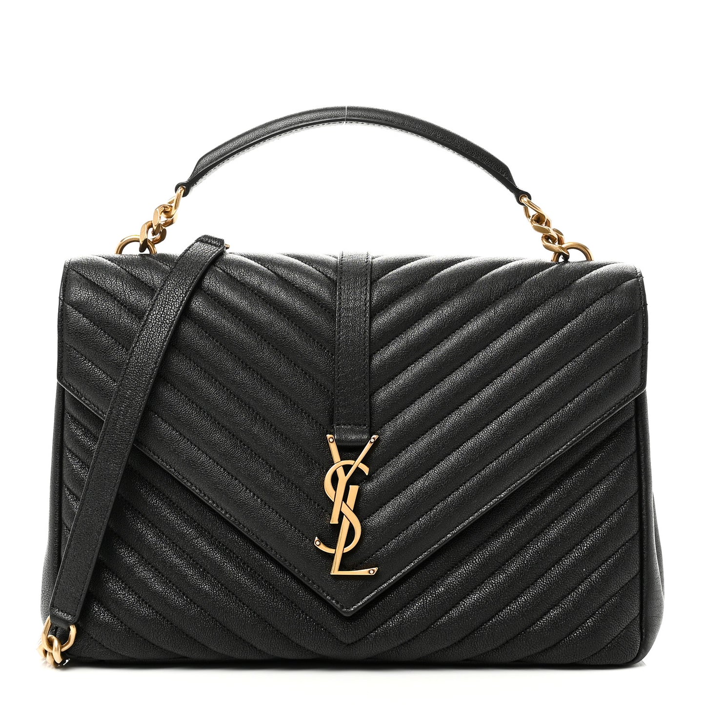 Sheepskin Matelasse Chevron Monogram Large College Satchel Black