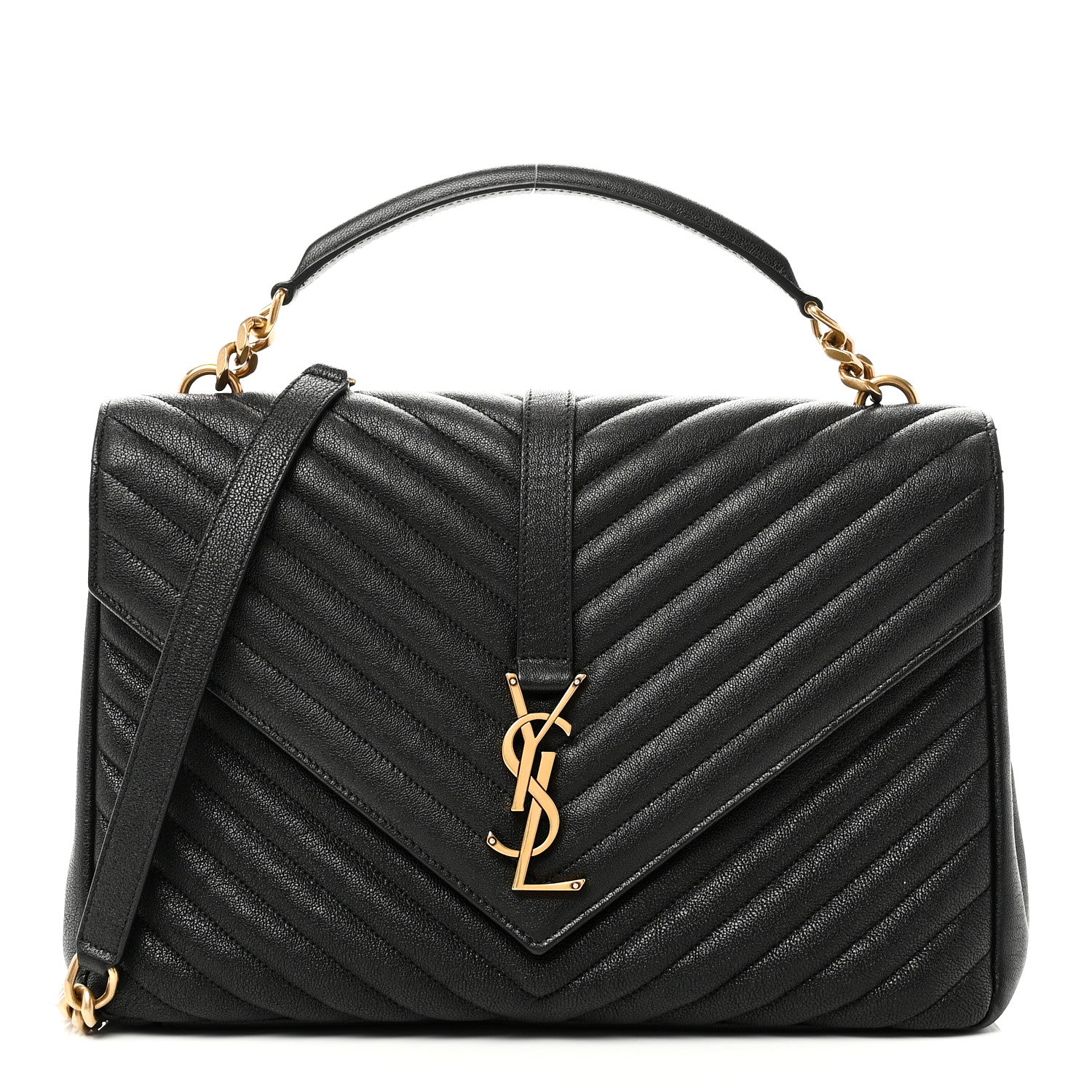 Saint Laurent Sheepskin Matelasse Chevron Monogram Large College Satchel Black 1 of 10