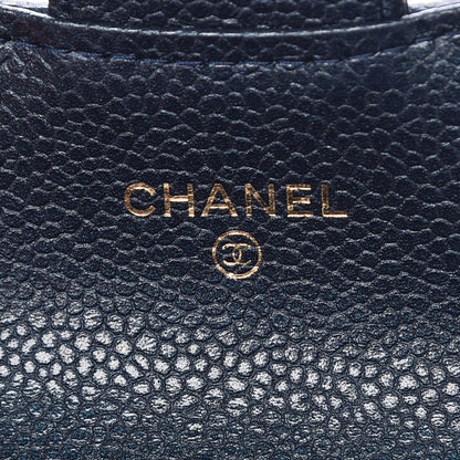 Chanel Metallic Caviar Quilted Flap Card Holder Wallet Dark Blue 6 of 9