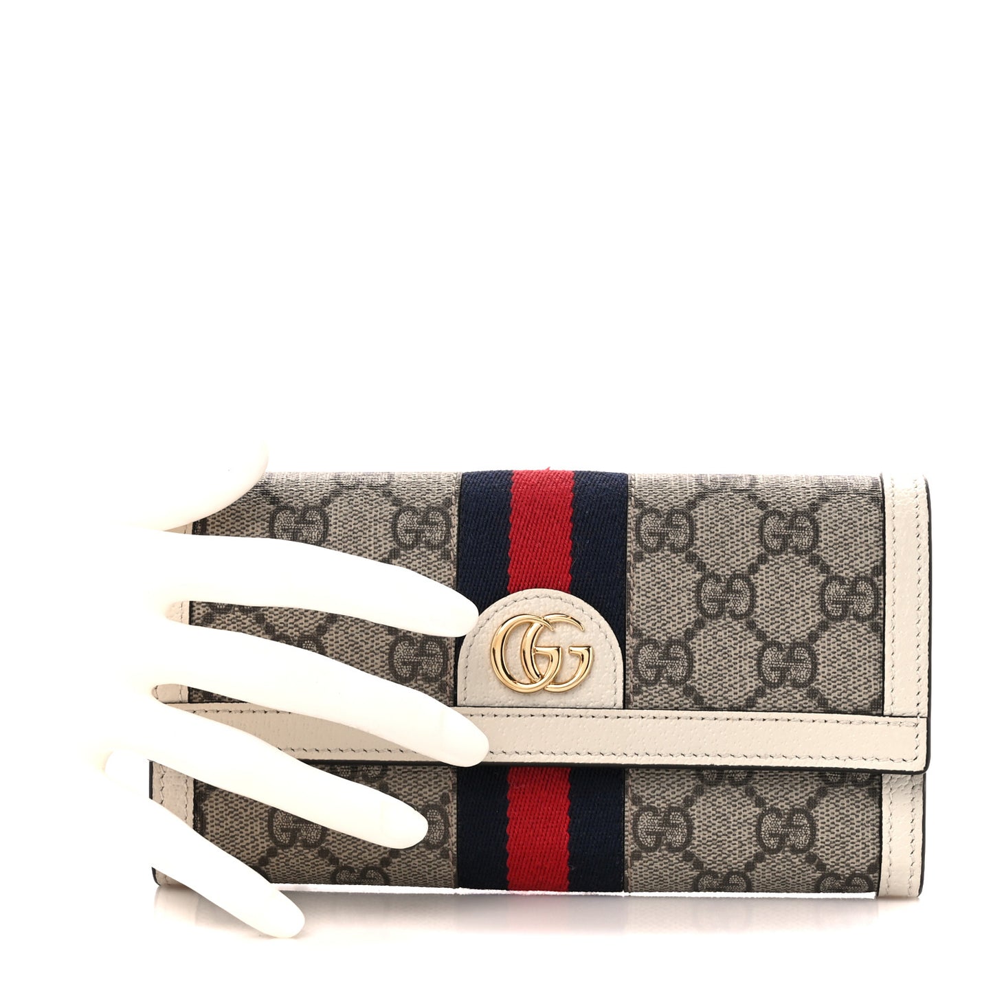 GG Supreme Monogram Web Ophidia Continental Wallet Beige White