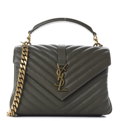 Saint Laurent Sheepskin Matelasse Chevron Monogram Medium College Bag Military Olive 1 of 9