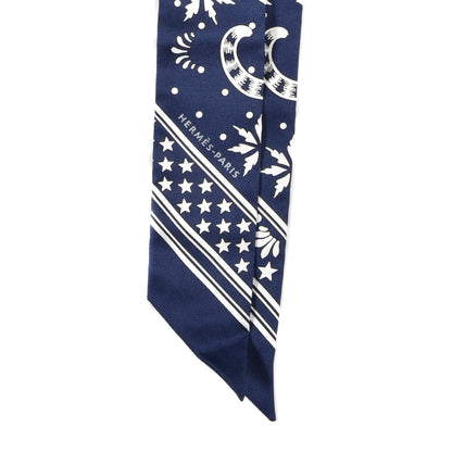 Hermes Silk Les Leopards Twilly Marine White 2 of 3