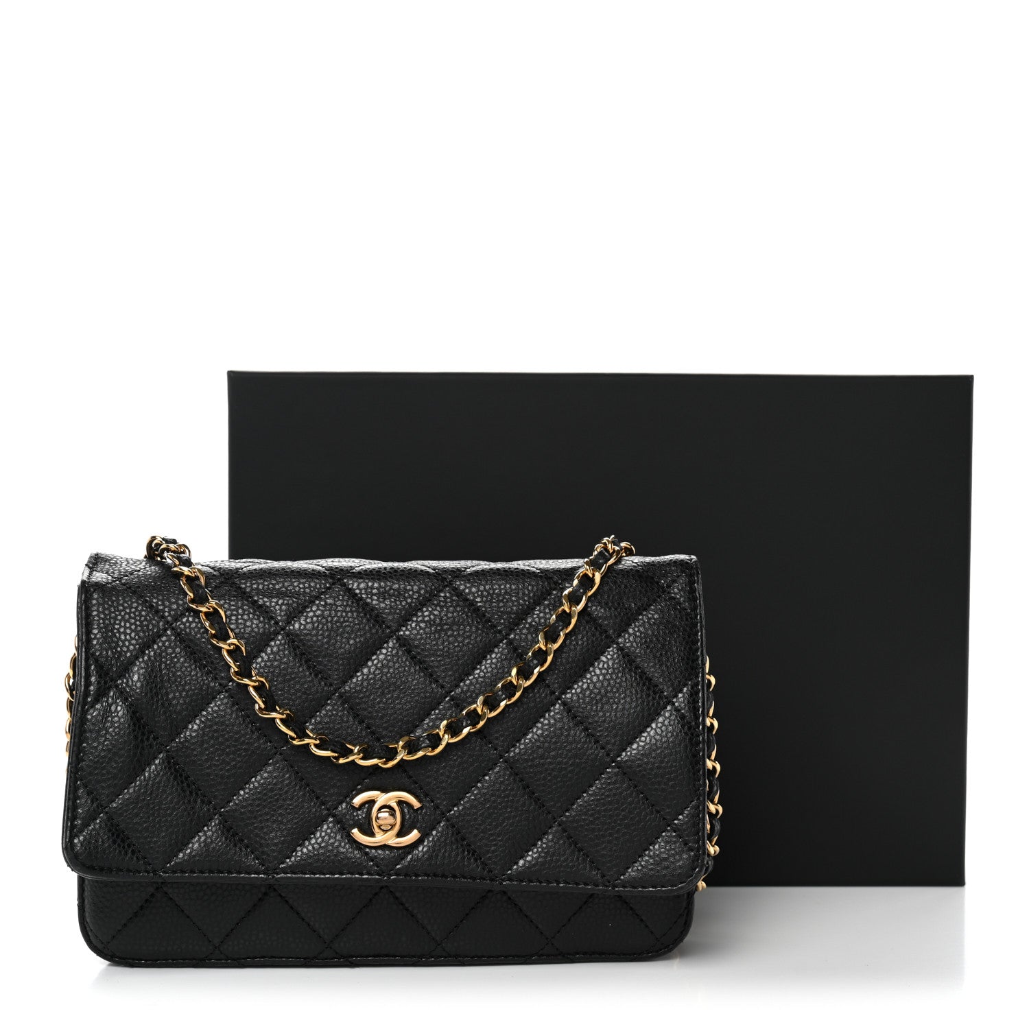 Chanel Caviar Quilted CC Turnlock Wallet On Chain WOC Black