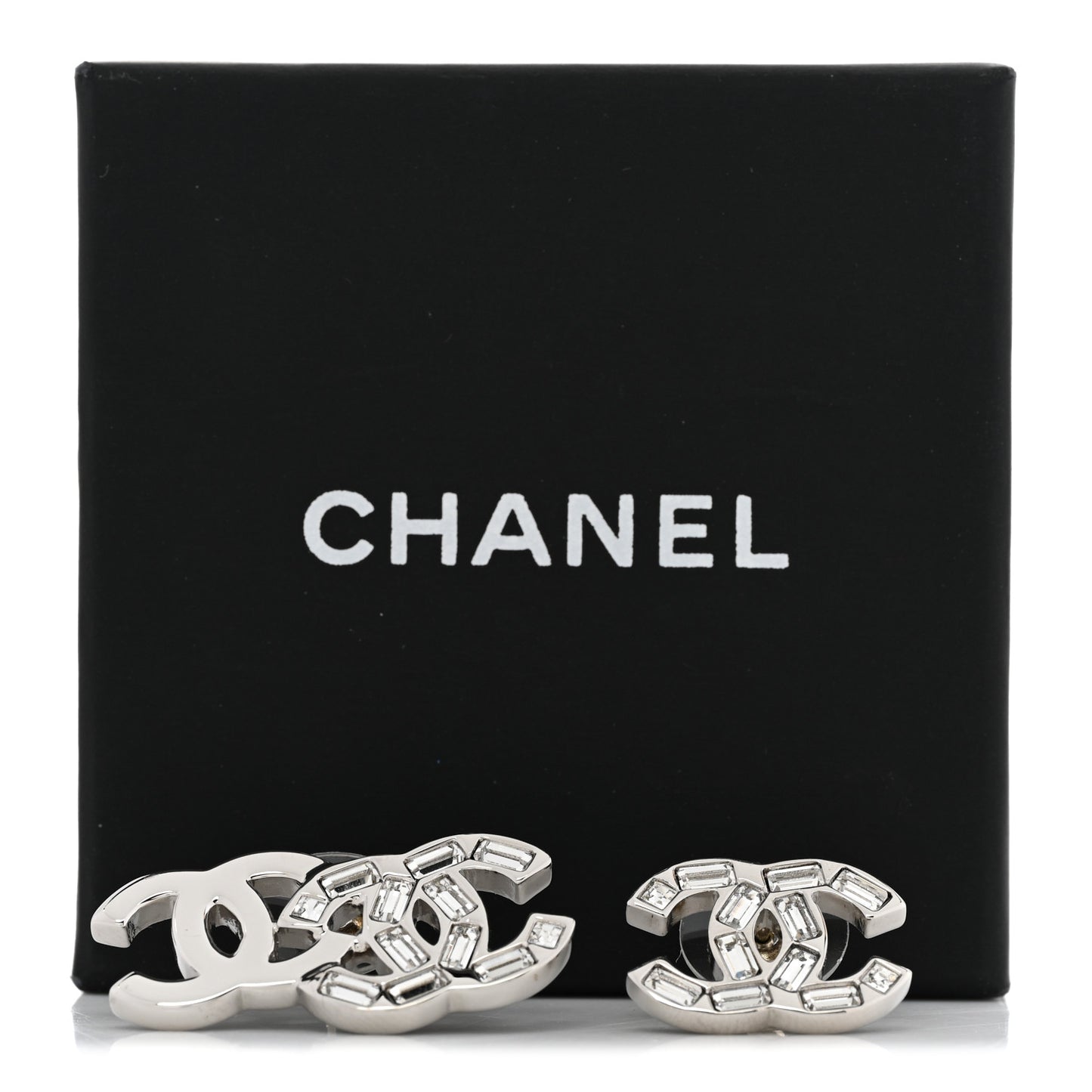Baguette Crystal Double CC Earrings Silver