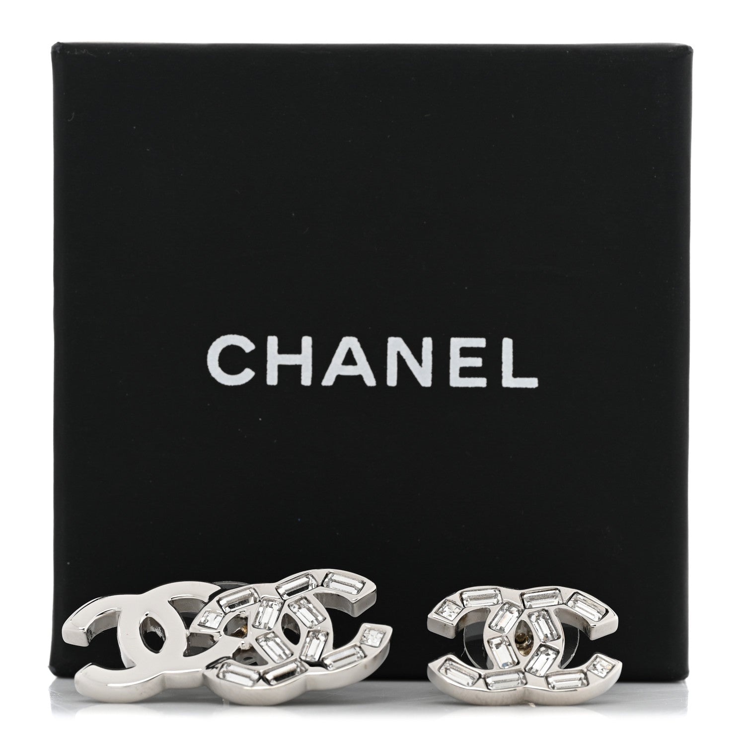 Chanel Baguette Crystal Double CC Earrings Silver 7 of 7