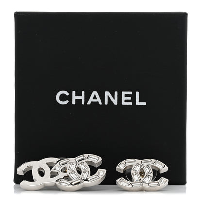 Chanel Baguette Crystal Double CC Earrings Silver 7 of 7