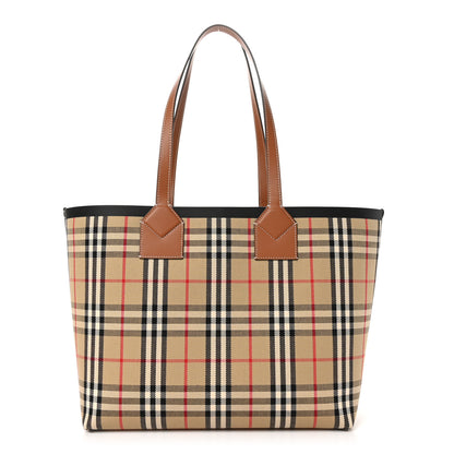 Burberry Cotton Vintage Check Medium London Tote Bag Briar Brown Black 1 of 11
