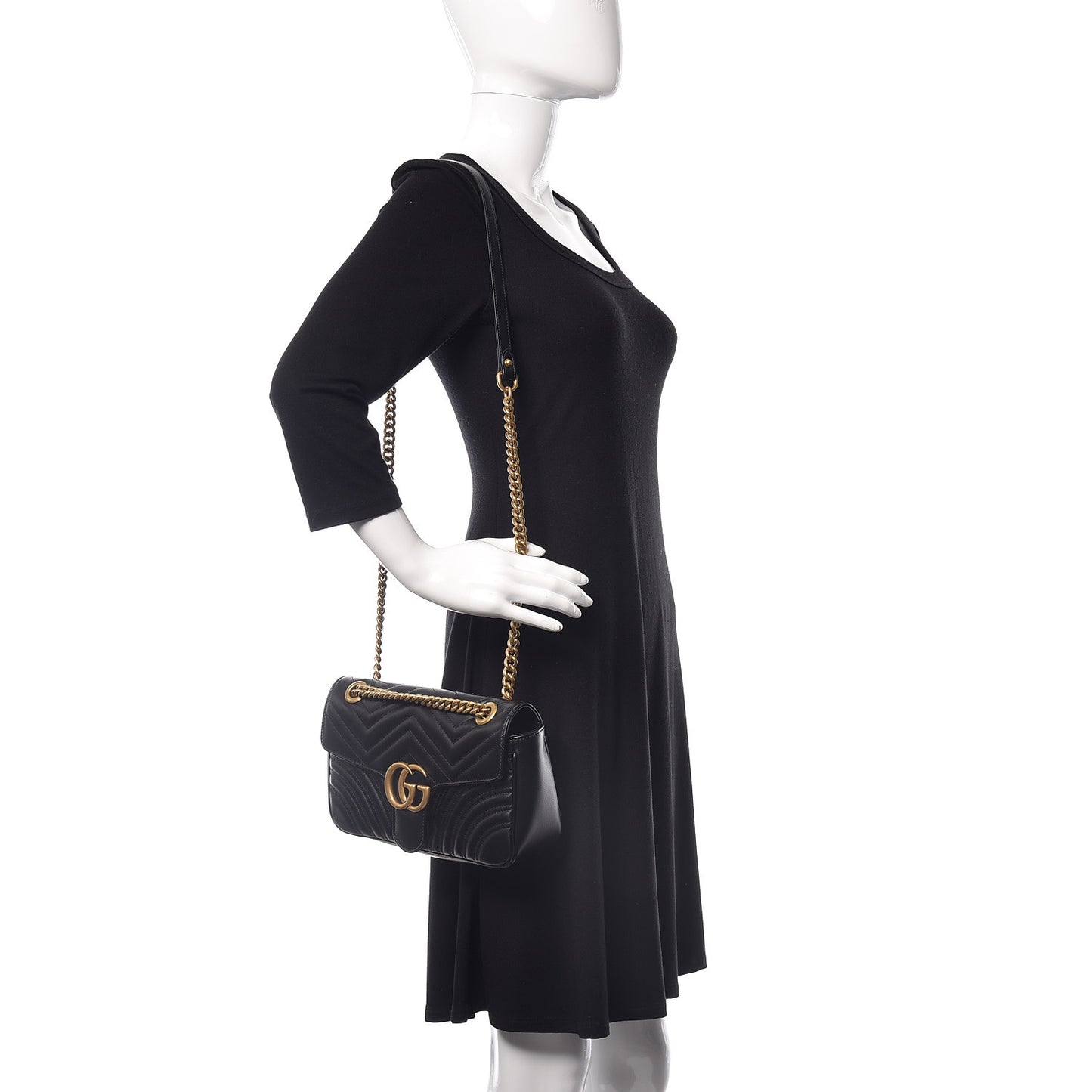 Calfskin Matelasse Small GG Marmont Shoulder Bag Black
