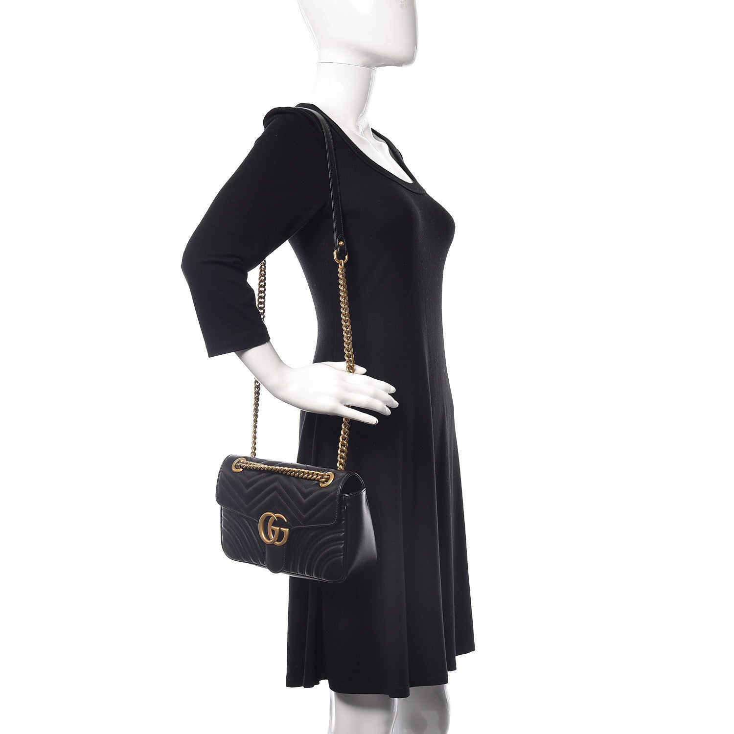 Gucci Calfskin Matelasse Small GG Marmont Shoulder Bag Black 2 of 13