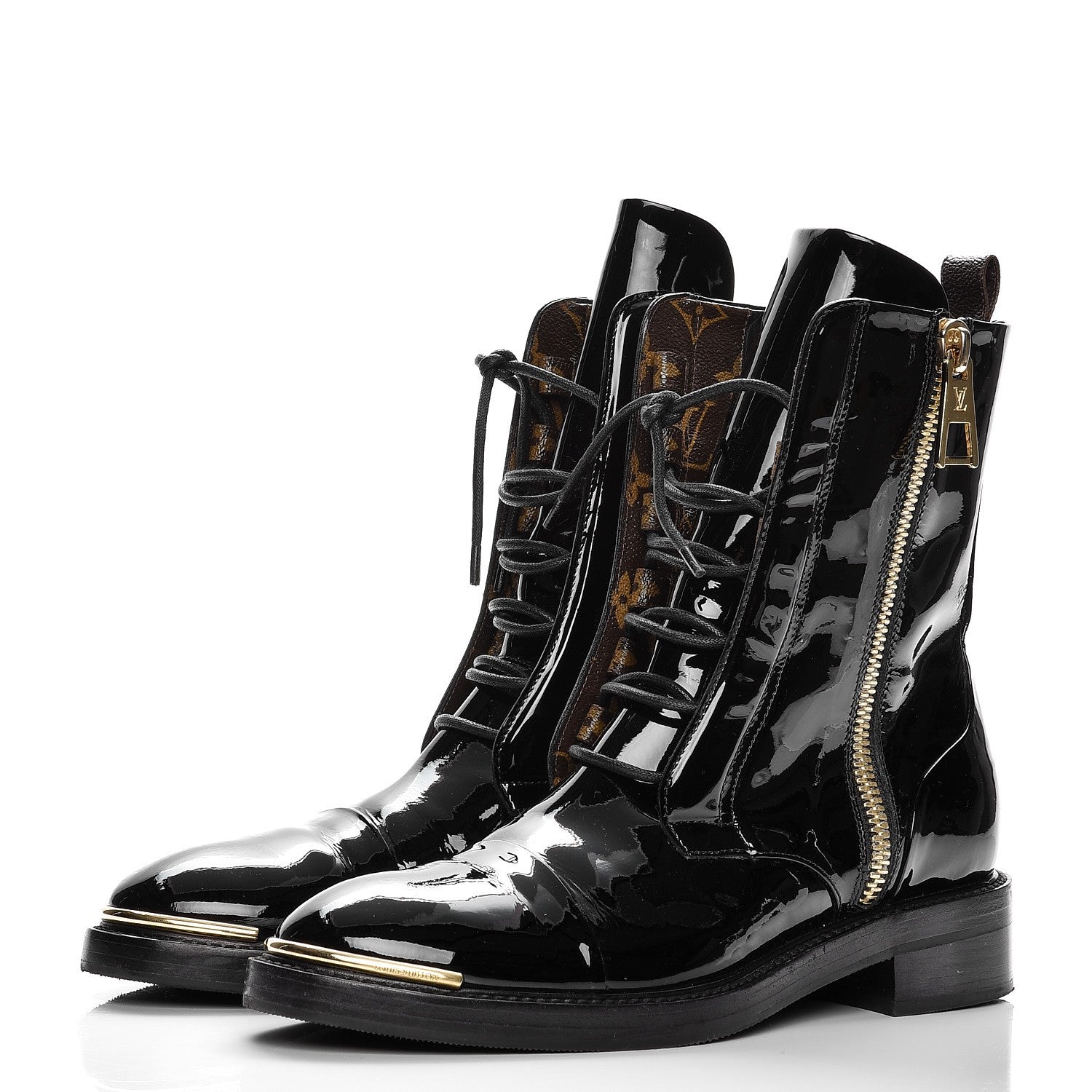 Louis Vuitton Patent Calfskin Monogram Macadam Ranger Combat Boots 38.5 Black 3 of 9