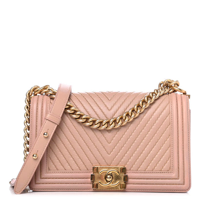 Chanel Lambskin Chevron Chain Stitched Medium Boy Flap Beige 1 of 4