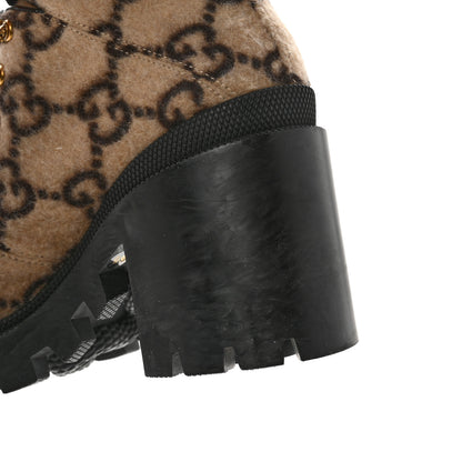 Gucci Covered Wool GG Monogram Womens Lace Up Combat Ankle Boots 36.5 Beige Ebony Black 11 of 13